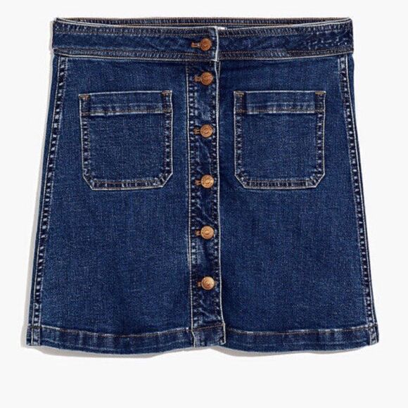 Madewell Stretch A-Line Mini Skirt in Salisbury Wash Patch Pocket Sz 00 - Picture 5 of 11
